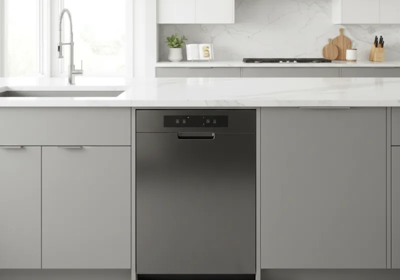 Run of fitted kitchen cabinetry with an integrated drawer front